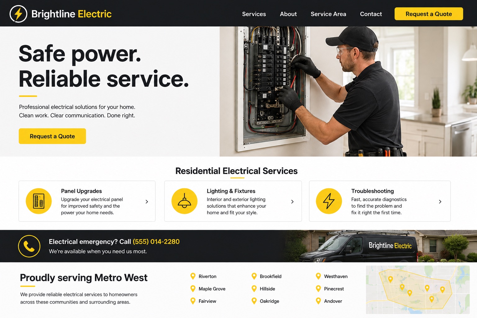 Brightline Electric fictional website concept