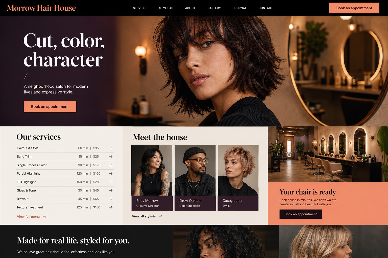 Morrow Hair House fictional website concept