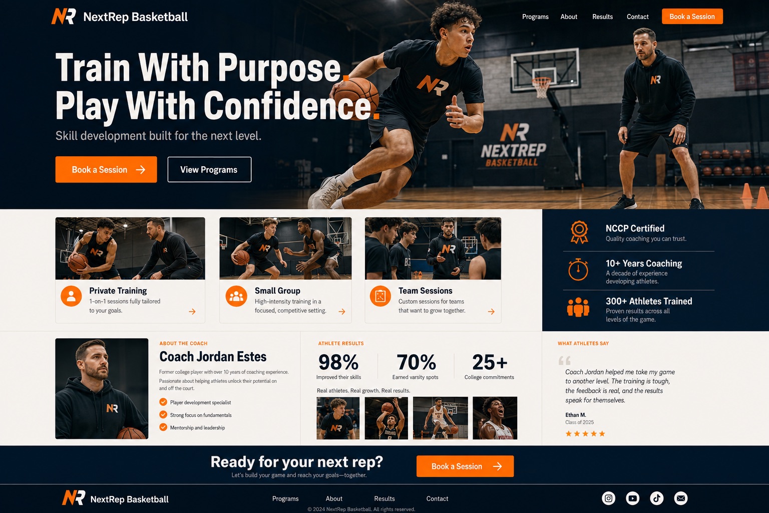 NextRep Basketball fictional website concept